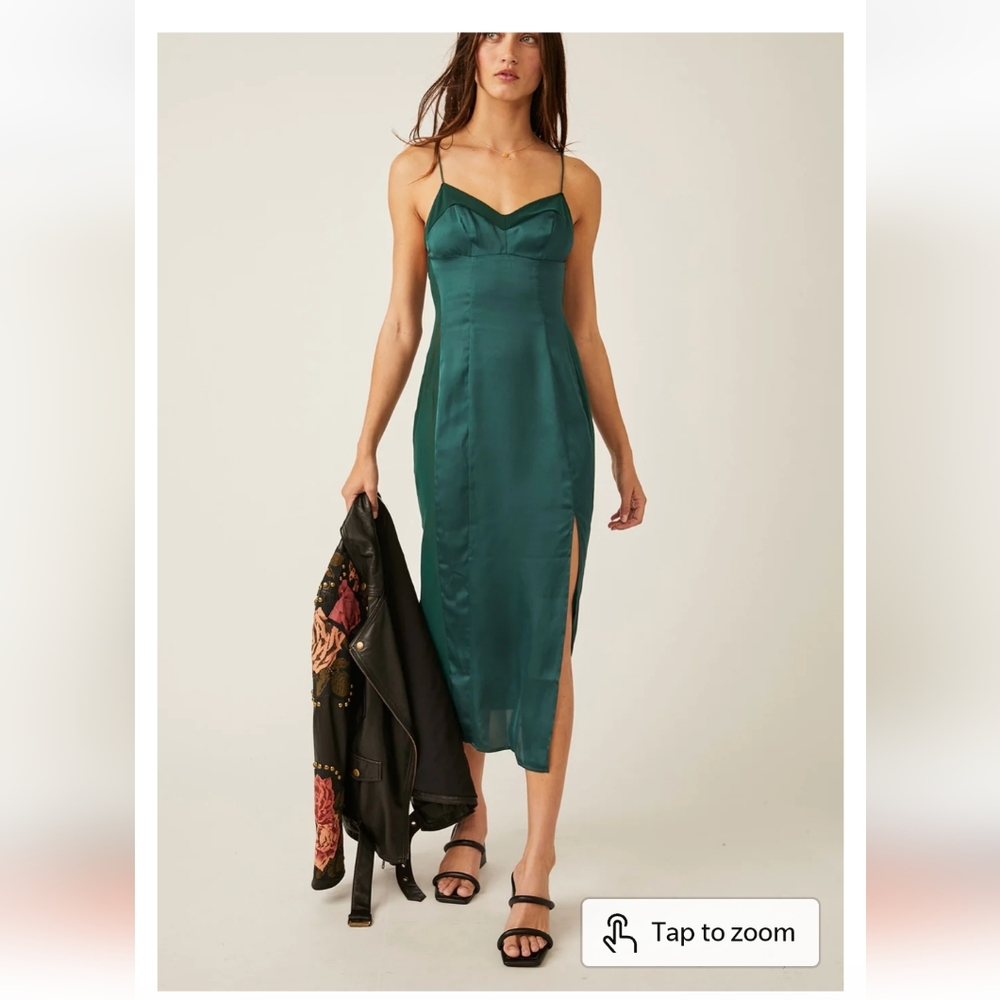 #132- Free People City Cool Midi Slip Dress in Evergreen